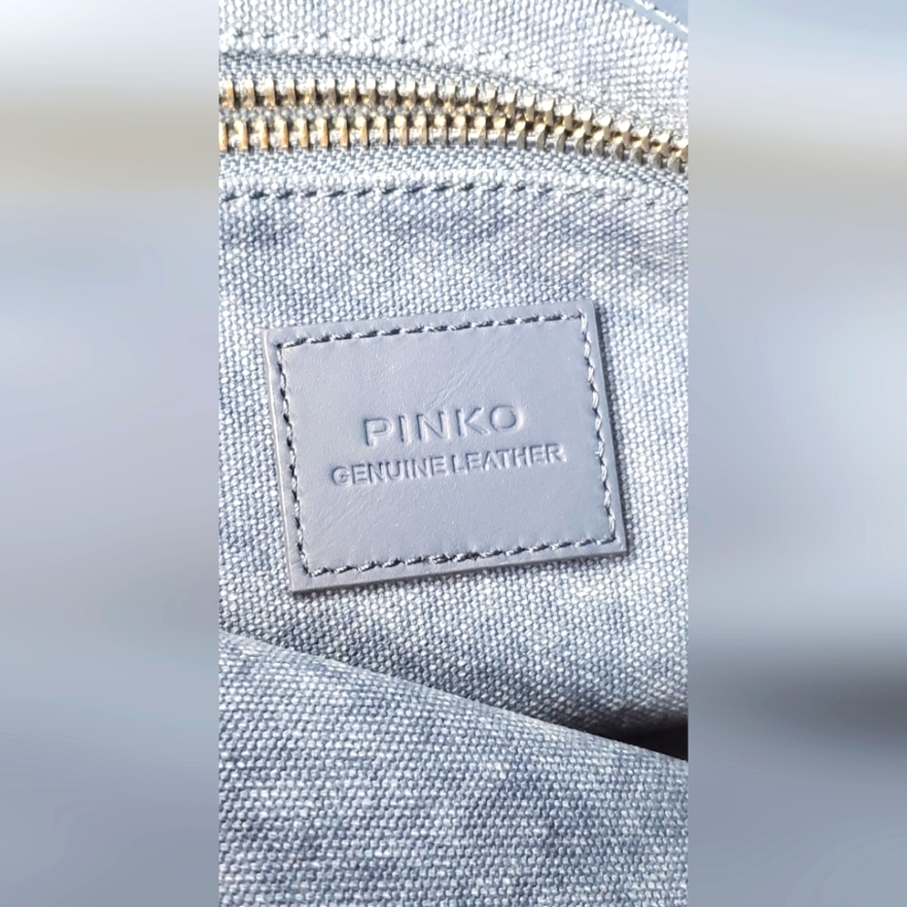PINKO - "Parigi" Medium Size Denim Blue Canvas And Leather Wristlet/Clutch - Picture 4 of 12